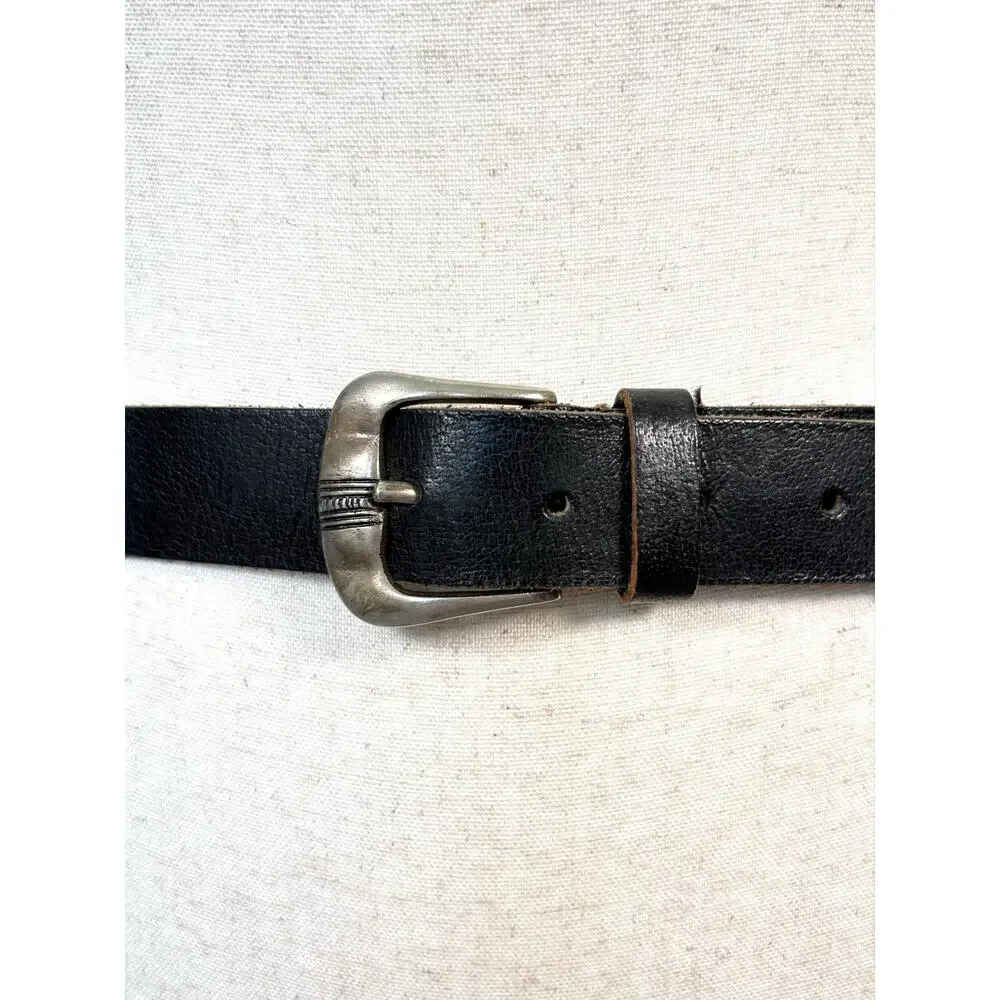 Conch Belt Black Leather Floral Aztec Silver Tone Patina Women’s Size S